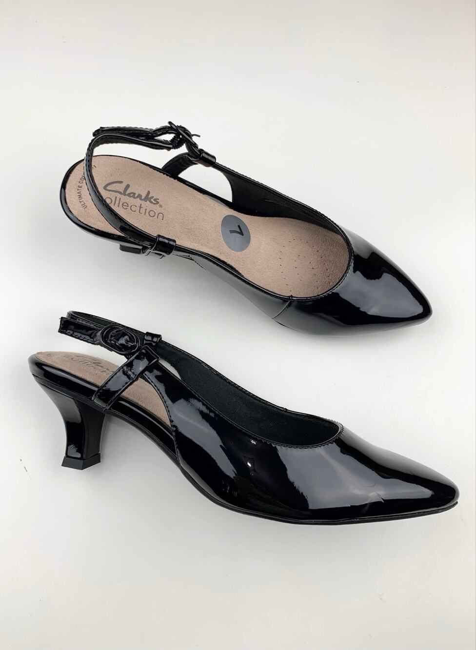 Clarks Kepley Lane Heels Slingback Pointed Toe Black Faux Leather Pumps Womens 7